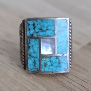 Silver Navajo Ring w/turquoise & Mother of Pearl Inlay